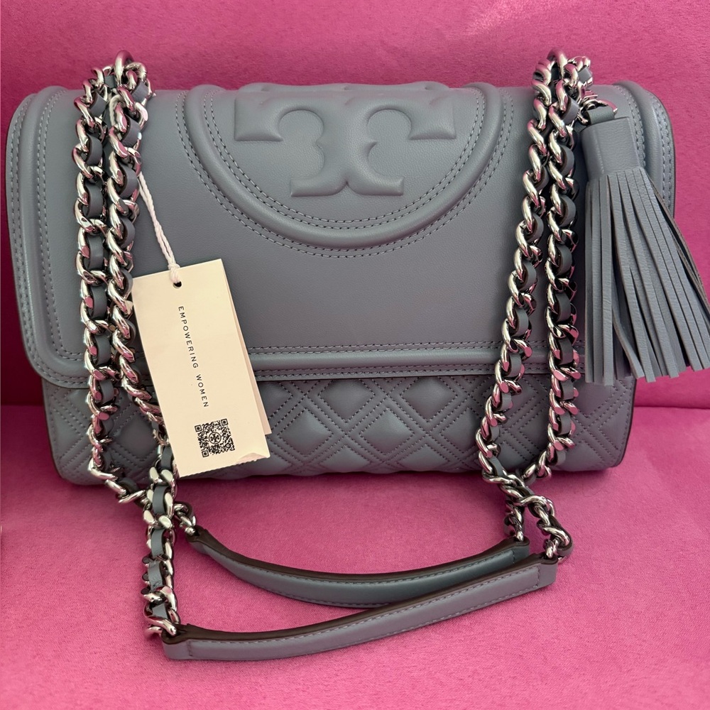 Tory Burch Blue Large Fleming Shoulder Bag, cloud blue